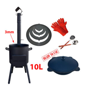 Komplekt 10 L Kasutusvalmis N6 (Ahjuplaat 3 mm + pada 10 l + ahjurõngad + lusikas 47 cm + tass 47 cm + kindad)