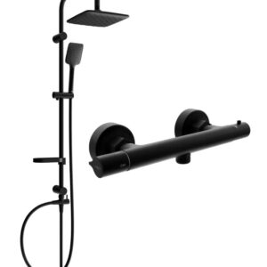 Sven- duššikomplekt vihmadušiga ja termostaatilise dušisegistiga Slim, must