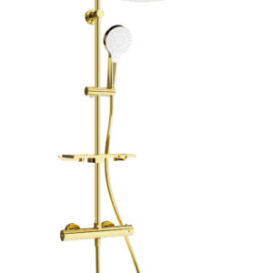 KT05 pealiseinaga duššikomplekt vihmaduši ja termostaadilise segistiga, kuldne/valge