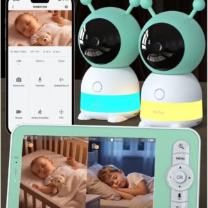 BOIFUN 2K WiFi beebimonitor kahe kaamera, rakenduse ja 5-tollise ekraaniga